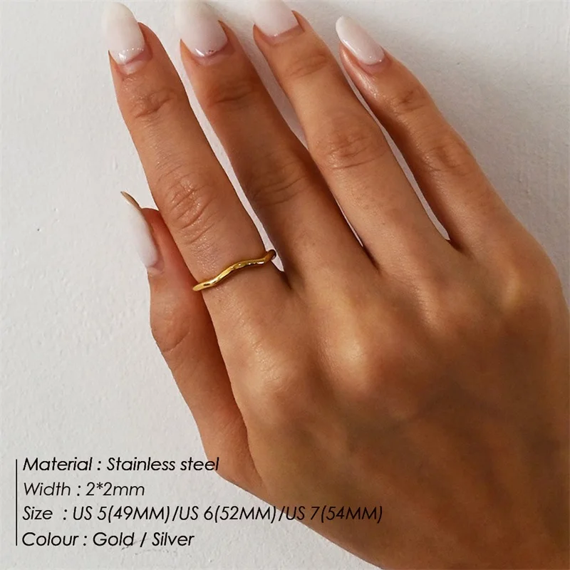 eManco Gold Color /Silver Color Irregular Wave Rings Trendy Simple Geometric Handmade Jewelry for Women Couple