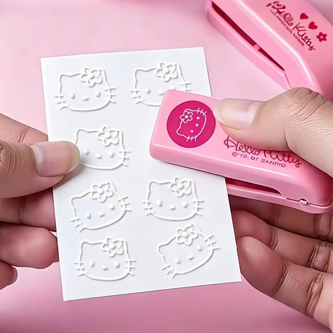 Sanrio Hello Kitty Stapler Embosser Metal Embossing Punch Kawaii Student Notebook Stamp Embosser School Supplies Christmas Gifts