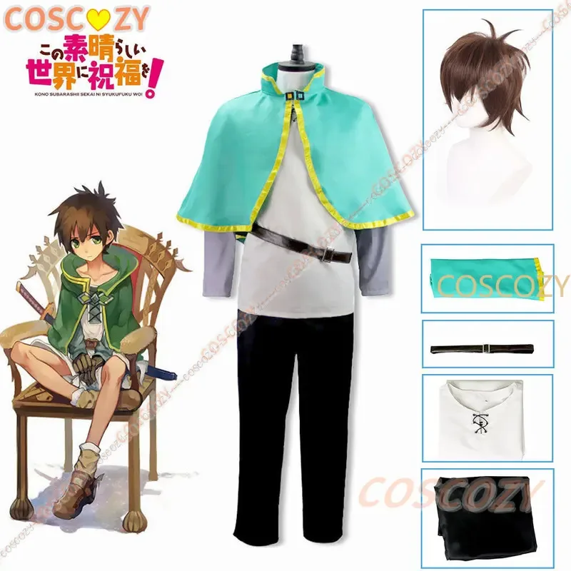 25's Good Kono Subarashii Sekai Ni Shukufuku O! Satou KonoSuba Kazuma Kostüm Grün Set Perücke Kleidung Cosplay Satō
