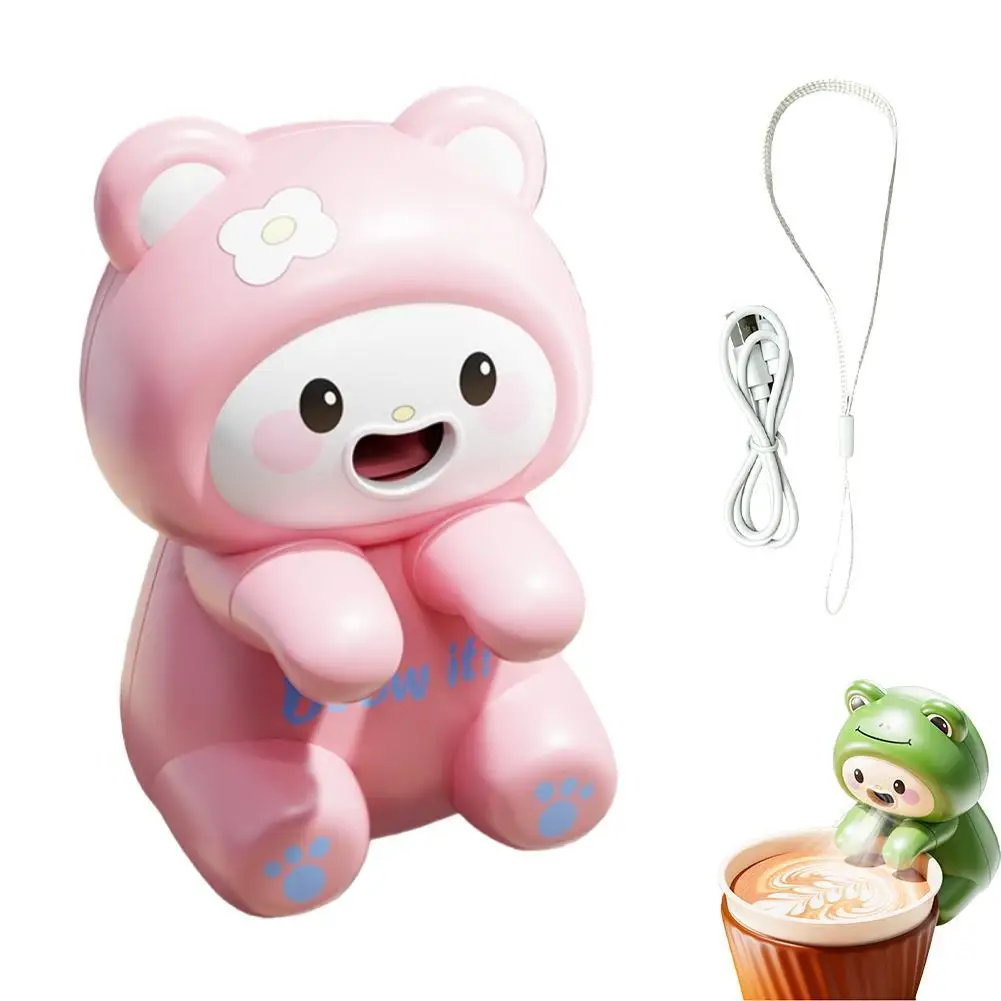 Mini Food Cooling Fan Hanging Cup Mug Fan Portable USB Rechargeable Desk Fan Cute Animal Small Fan with Lanyard for Kids Office