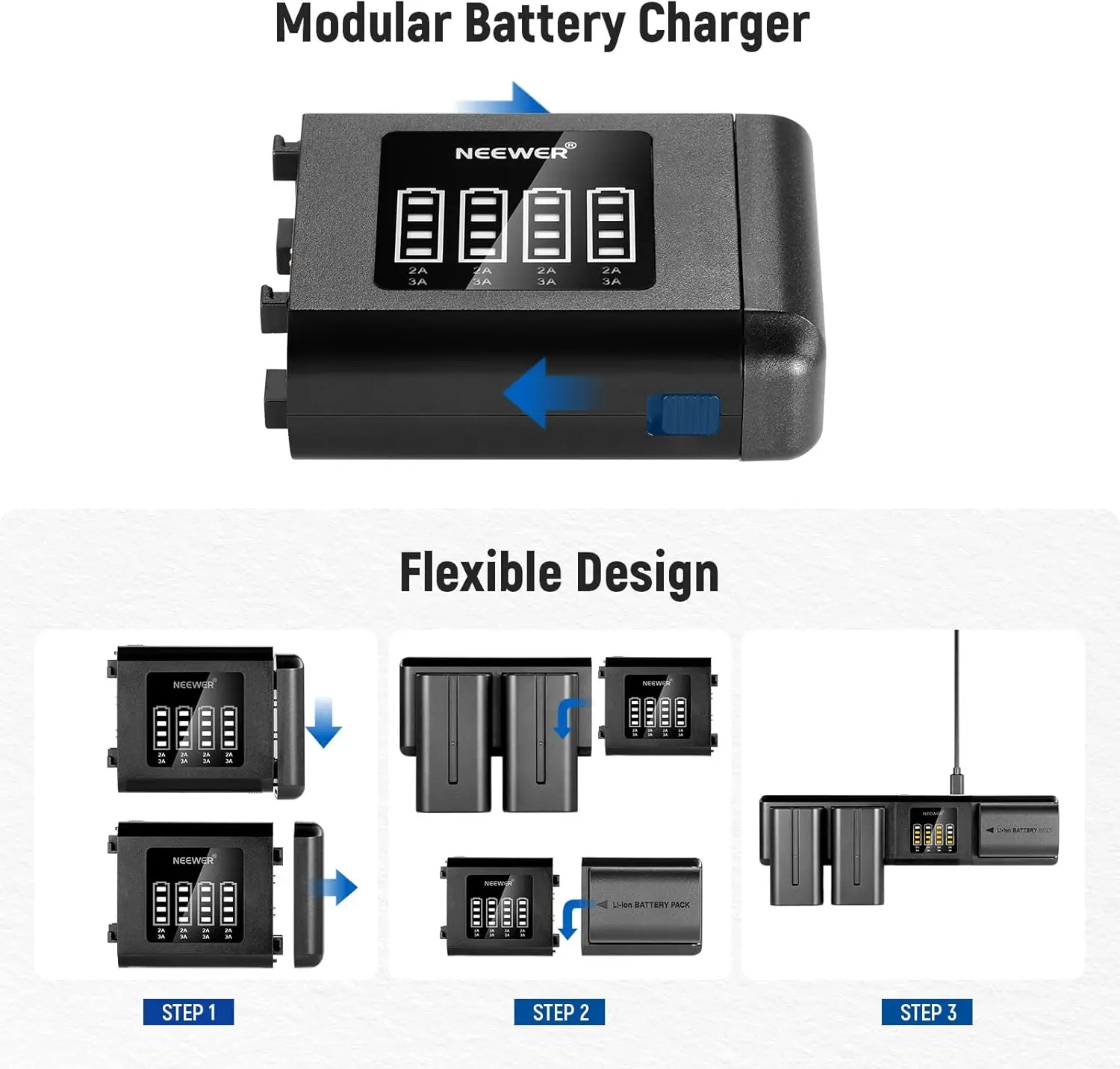 SN4 Modular Camera Battery Charger Compatible with NP-F970 950 750 550 NP-FZ100 Canon LP-E6 LP-E6N LP-E6NH