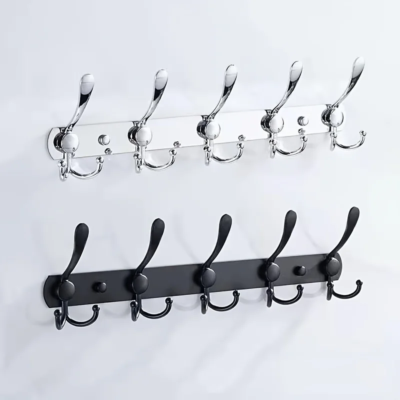 1pc Coat Rack Wall Mounted - 5 Tri Hooks, Heavy Duty, Metal Coat Hook Rail for Coat Hat Towel Purse Robes Mudroom