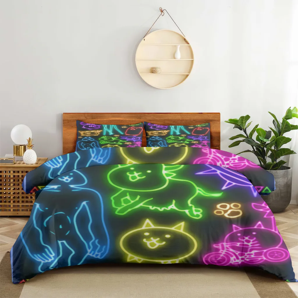 

Hot Game Battle Cats Bed Linen Bedding Set There-Piece Bed Sheets Set Comfort Solid Couple Bed Quilt Cover