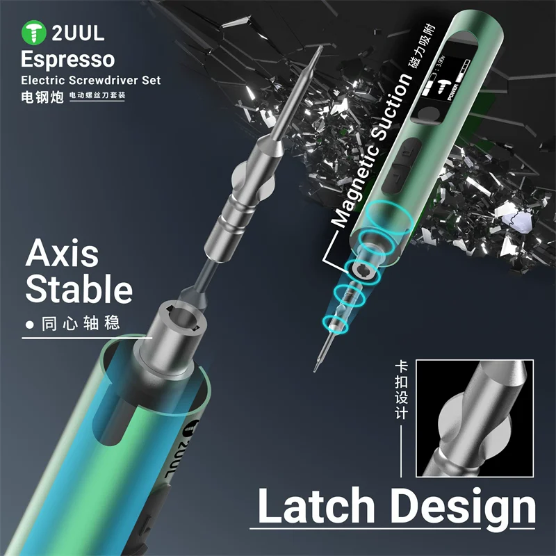 Juego de destornilladores eléctricos 2UUL SD11, velocidad y par ajustables portátiles con 4 Uds. De brocas S2 tipo C para iPhone, herramientas de reparación especiales