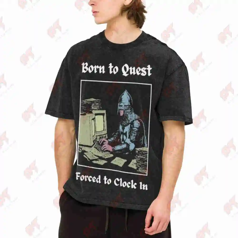 Born To Quest Knights Medieval Crusade Kingdom Of Heaven Vintage Washed Tee Pure Cotton T-Shirt