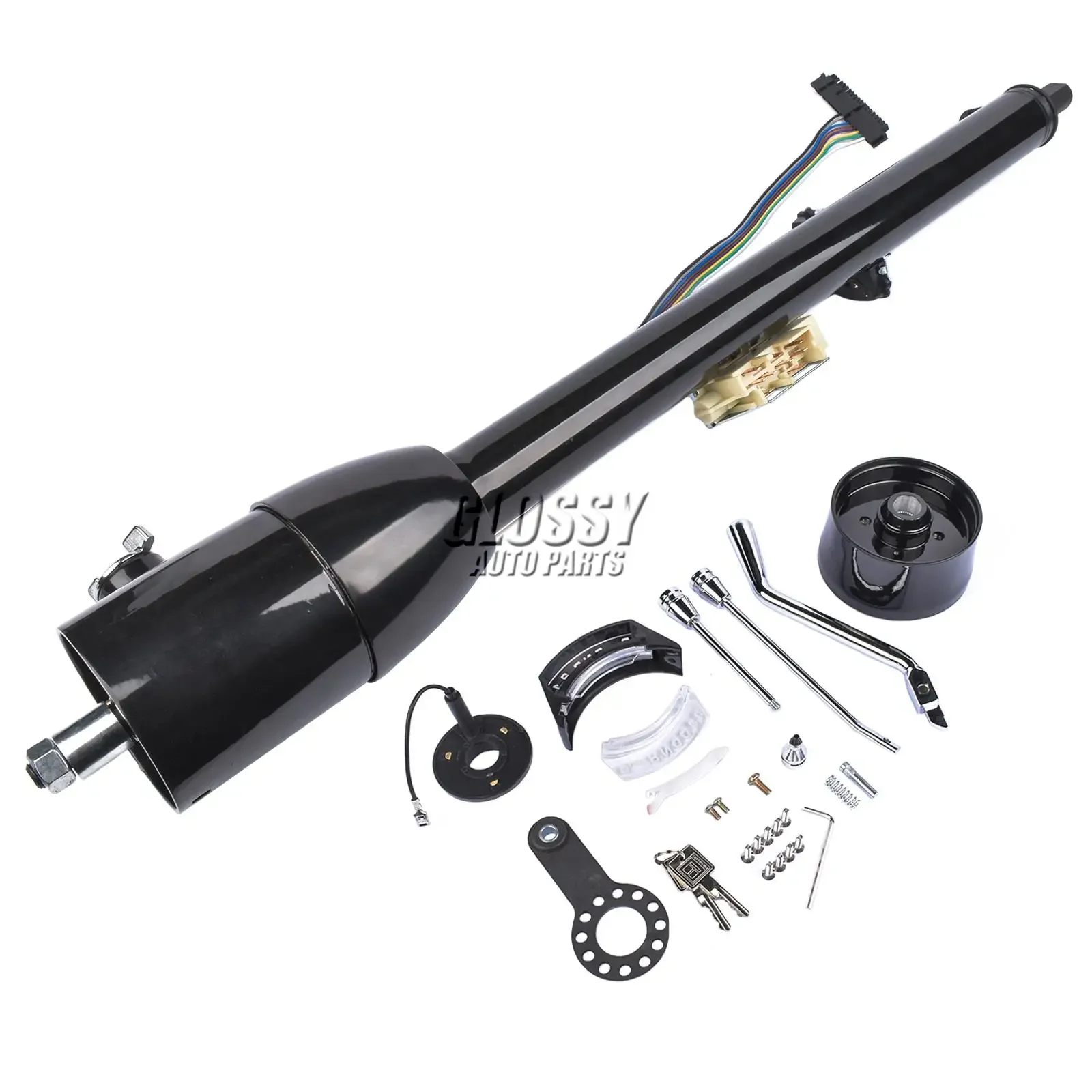 AP03 R91004BK-32" 32" Automatic Floor Shift Tilt For Steering Column w/ Key + 9 Hole Wheels Adapter Black