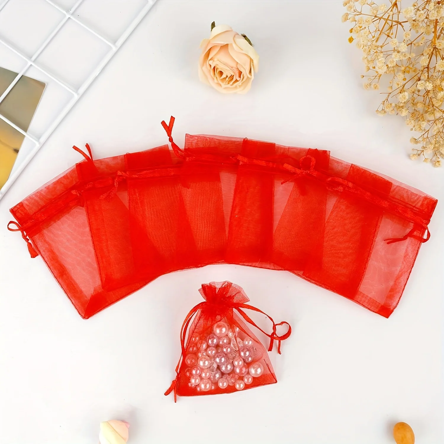 50/100pcs Organza Gift Bags - Drawstring Gift Bags for Jewelry Soap Makeup Party Favors and More Transparent Organza Bag