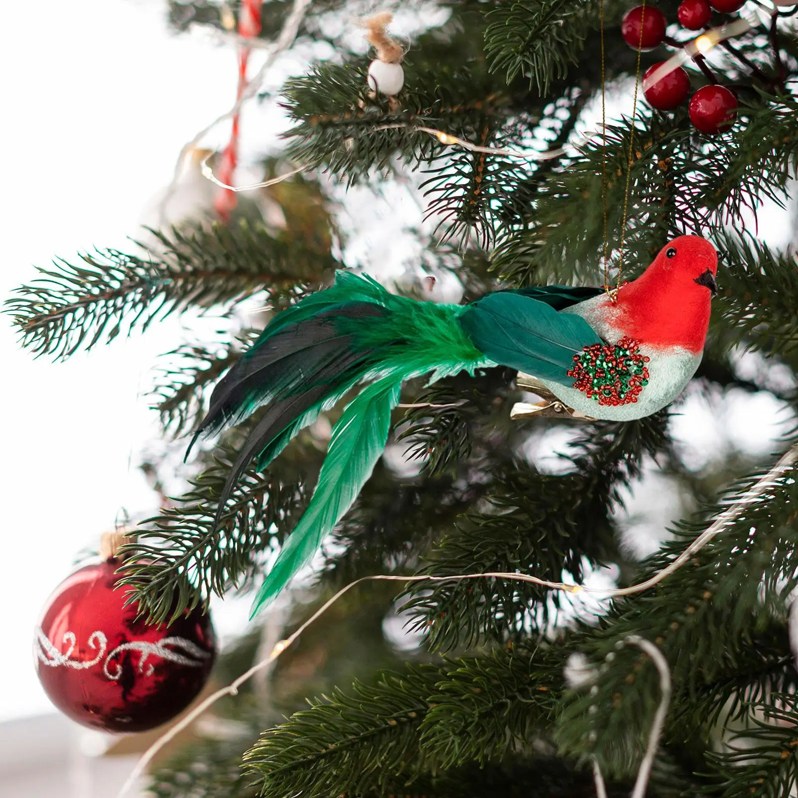 Adornos de pájaros artificiales pequeños, decoración de árbol de pájaros artificiales brillantes para vacaciones, árboles de Navidad, paredes del hogar, fiesta de navidad