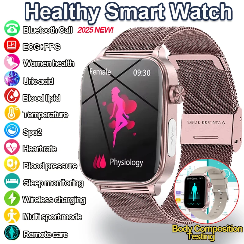 

2025 New ECG+PPG Monitoring SmartWatch men Women Blood Pressure Blood Lipids Uric Acid Menstrual Health Tracker Women SmartWatch