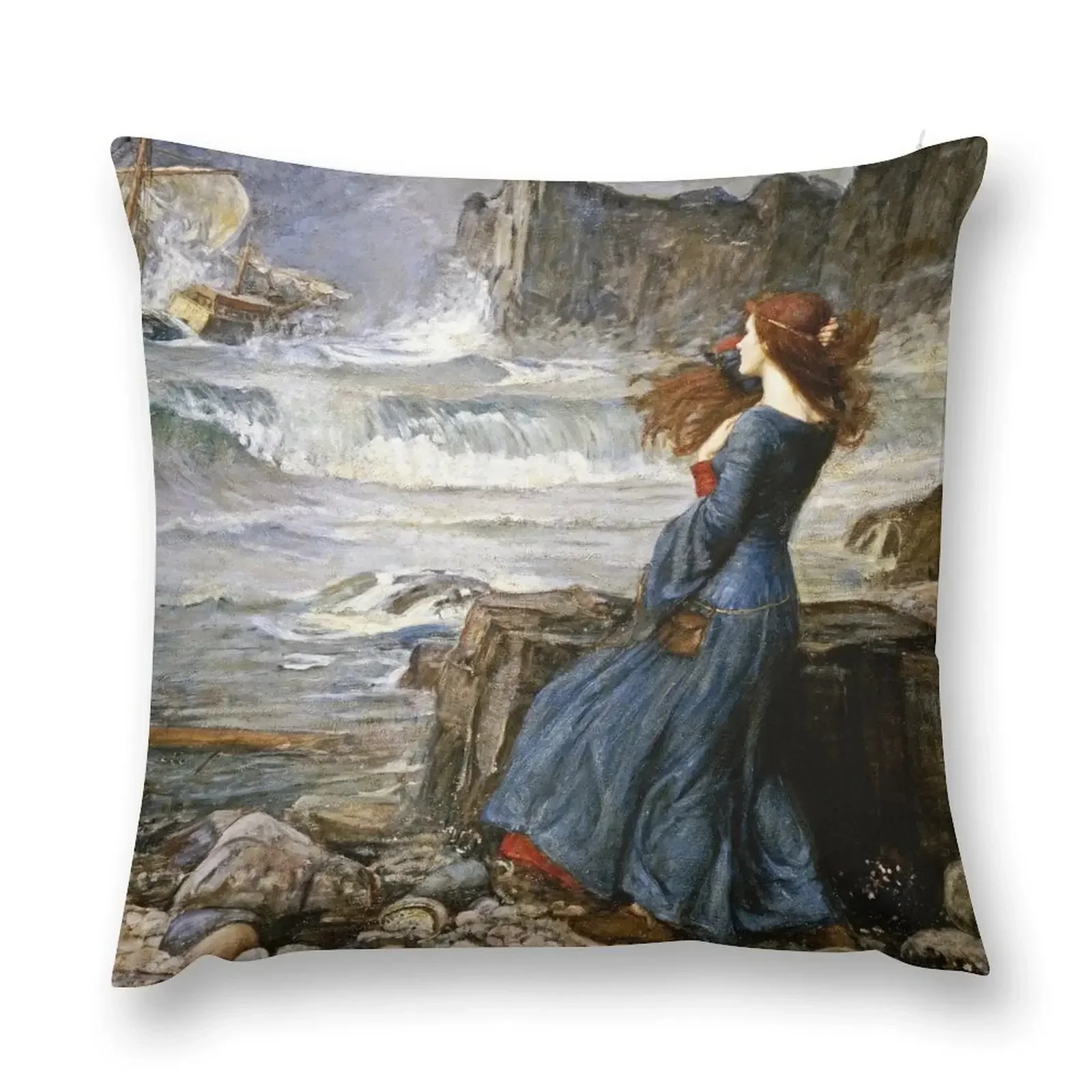 John William Waterhouse - Miranda - The Tempest Throw Pillow Plaid Sofa Couch Cushions Throw Pillow Covers pillow