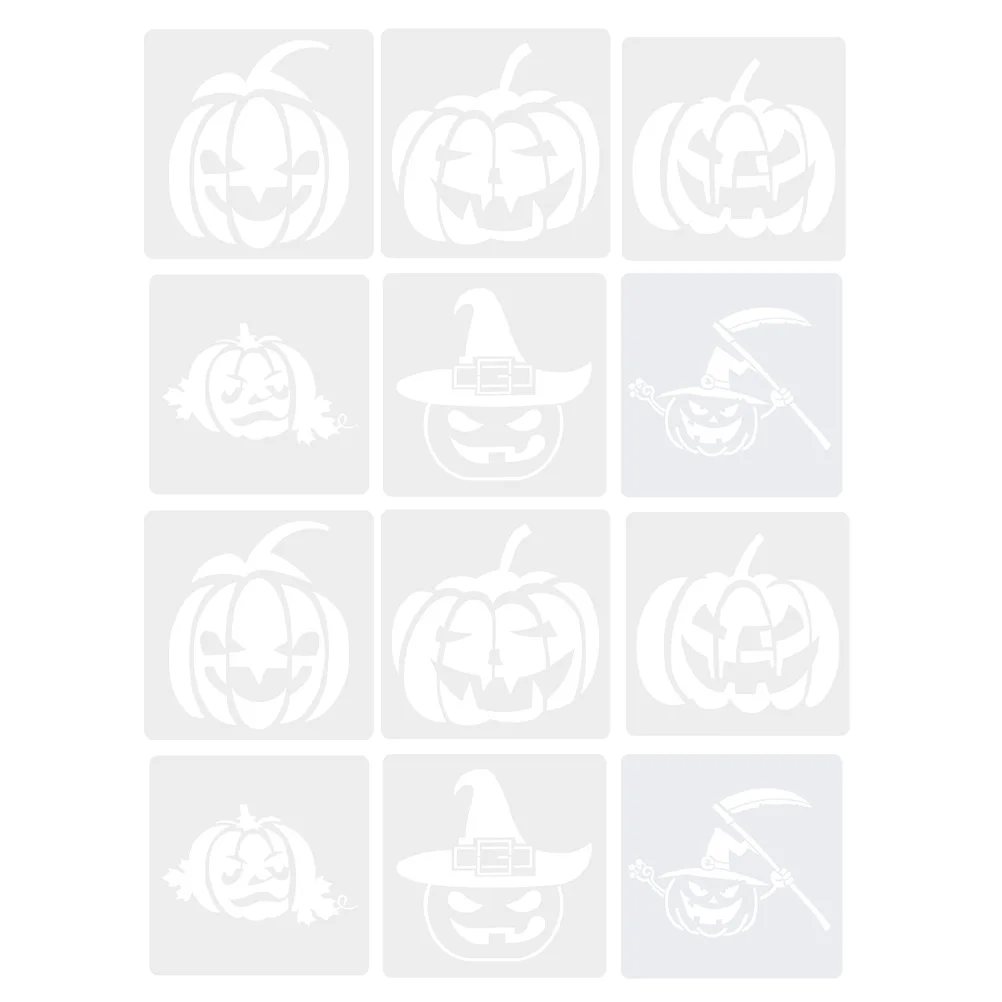 12 Pcs Halloween Baking Painting Mold Stencils for Crafts Graffiti Templates Drawing The Pet Pumpkin Themed Printing Child