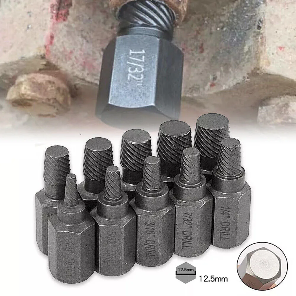 10pcs  Screw Extractor Drill Bits Broken Damaged Bolt Stud Remover Set 1/8-13/32'' for Taking out Electric Drill Tool Set