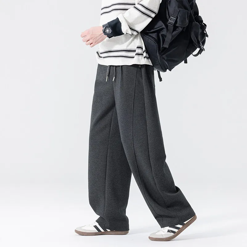 

American Style Heavyweight Sporty Men's Casual Pants Gray Straight Leg Loose Wide Leg Trousers Spring Summer Autumn