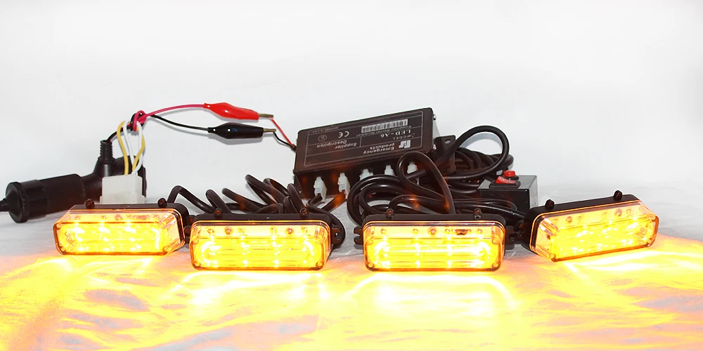 4 Led headlights 16W Car Grille Led strobe Light flashing light police warning light with switch,waterproof