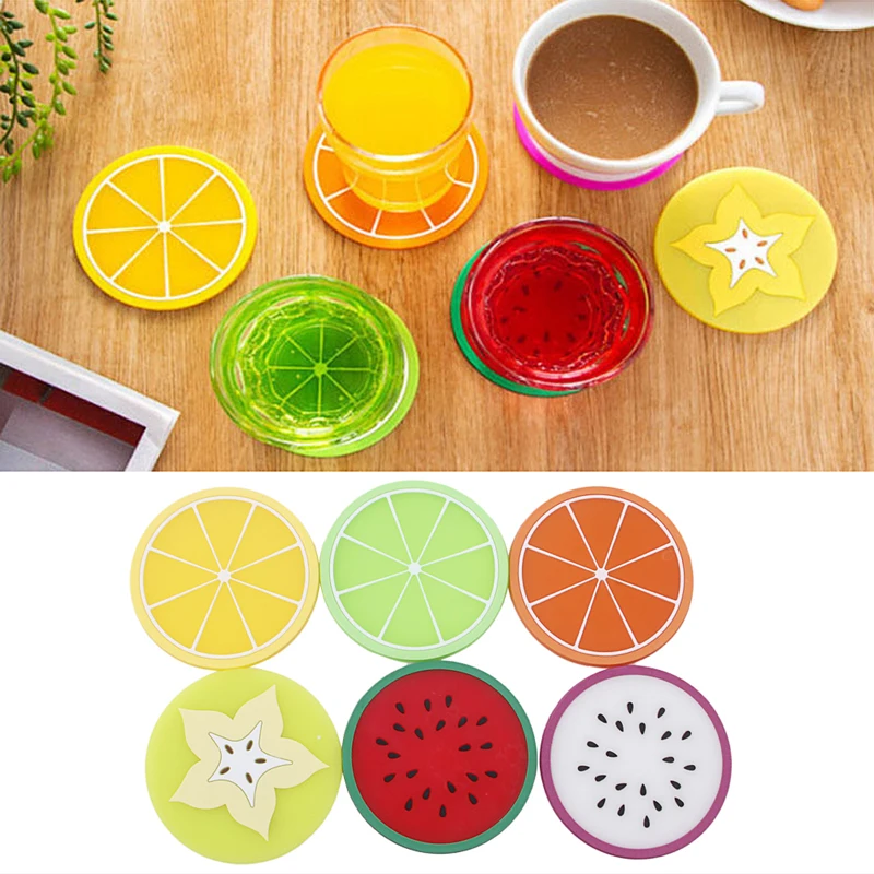 

6pcs Fruit Colorful Silicone Cup Holder Drinks Mat Tableware Placemat