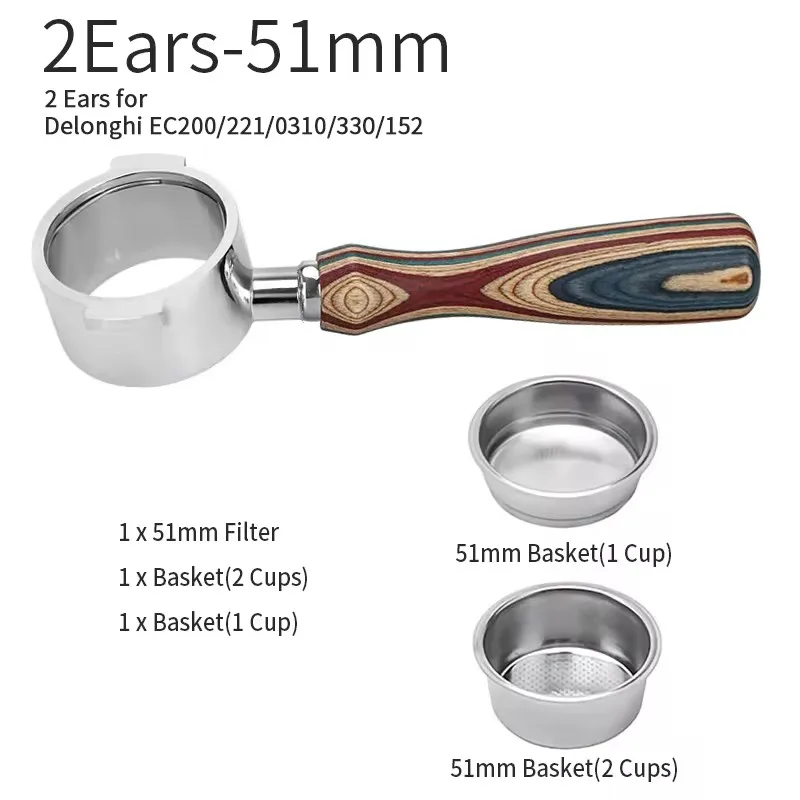 CafeGaGa 51 mm Kaffee-Siebträger ohne Boden für Delonghi ec680 685 mit Ersatzfilterkorb, nackter Siebträger, Espressomaschine 10
