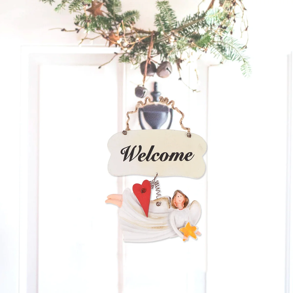 

1Pcs Wooden Hanging Sign Fairy Pendant Creative Door Adornment Easy to Hang Wall Decor White D Style Wooden Hanging Sign