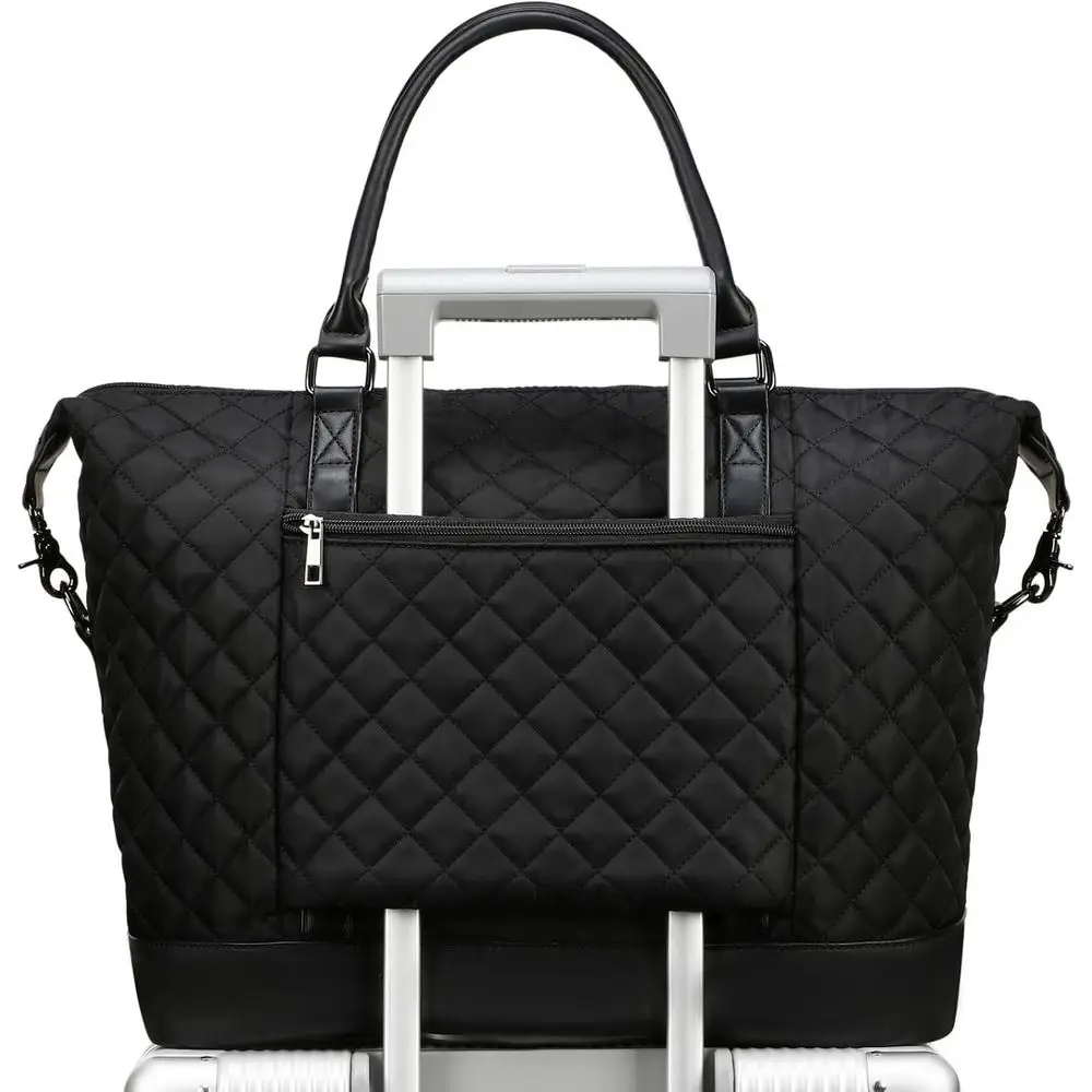 

Canvas Travel Tote with Zipper, Women's Overnight Weekender Bag, Carry-On with Dual Bag Trolley Sleeve