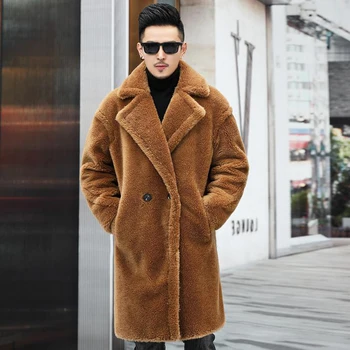 Luxus Mode Lange Teddybär Jacken Mäntel Männer 2024 Winter Dicke Warme Oberbekleidung Große Größe männer Faux Pelzmantel