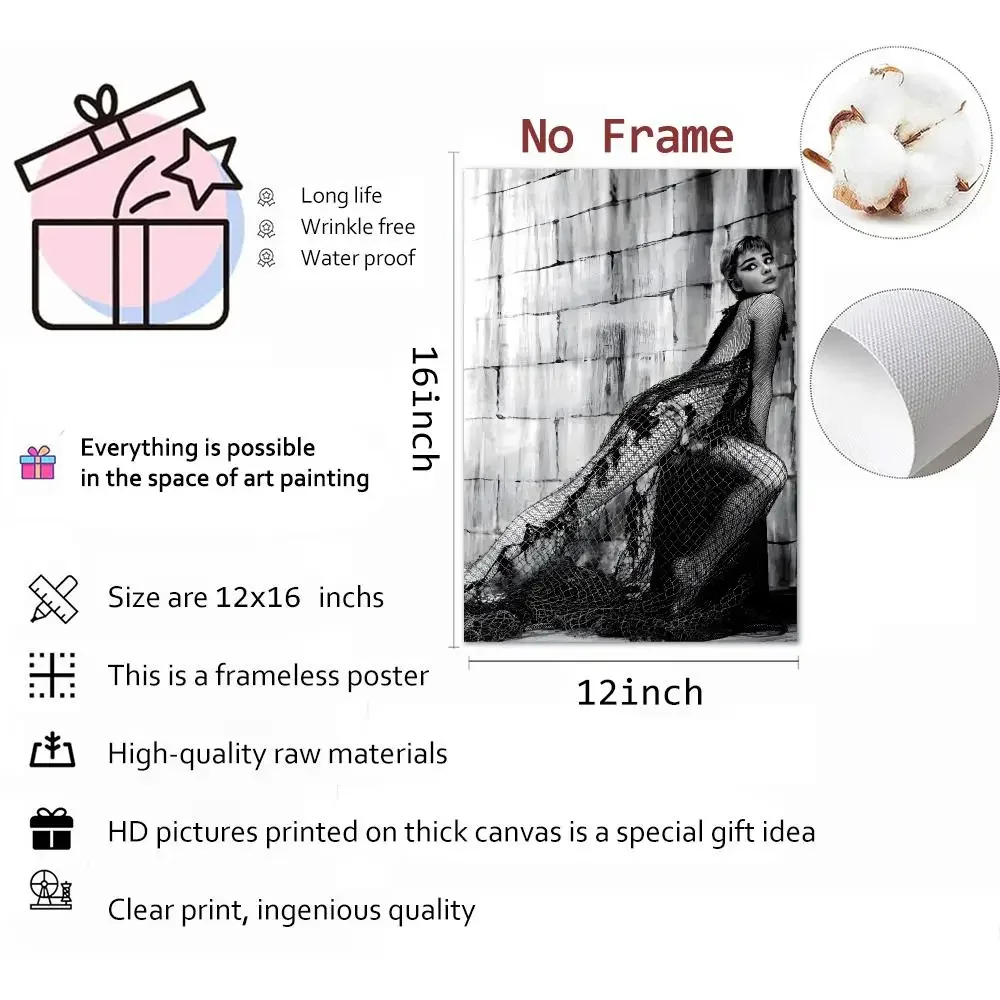 Actress Vintage Classic Audrey Hepburn Painting Calligraphy Canvas Print Wall Mural for Living Room Decor Gifts