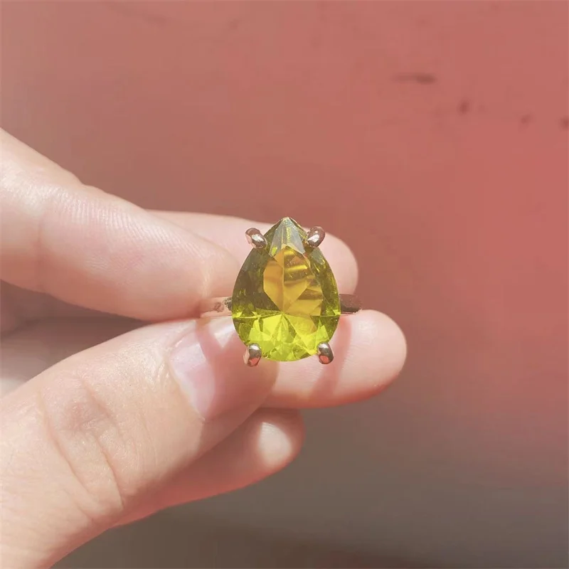 Fashion Ladies Wedding Gold Color Big Faceted Geometric Water Drop Shaped Crystal Ring for Women Party Engagement Jewelry