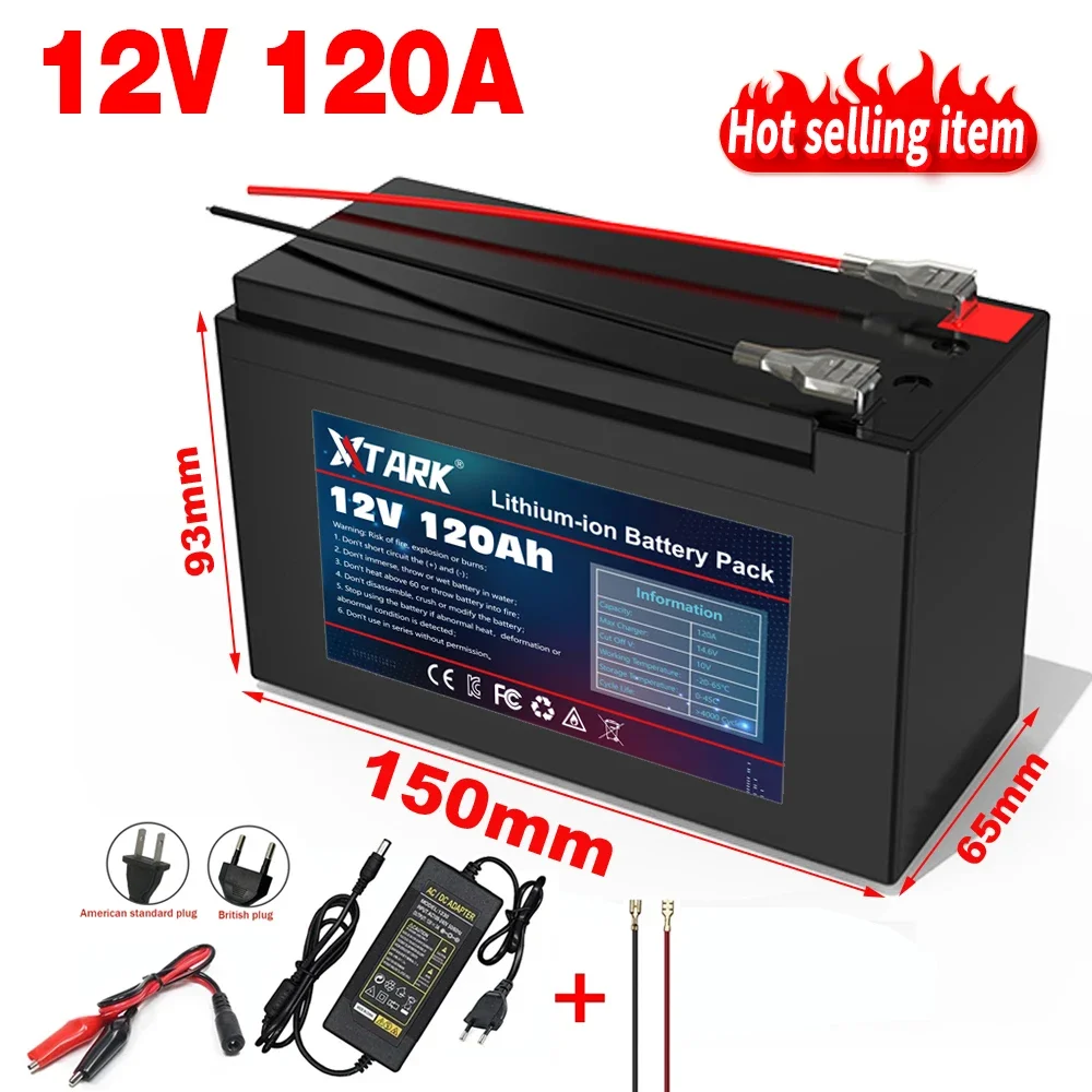 

12V 120Ah Rechargeable Battery With BMS for solar energy, Fish Finder, Scooter, Light, Kids Car, with Charger lithium battery