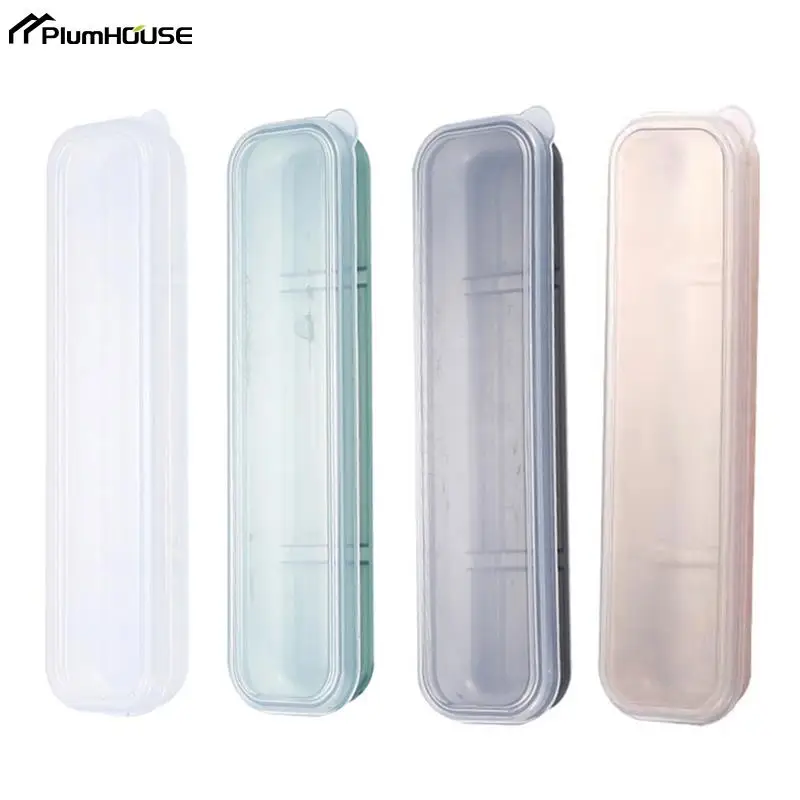 Travel Outdoor Reusable Wheat Straw Tableware Box School Home Slot Design Practical Cutlery Transparent Case Spoon Storage Box