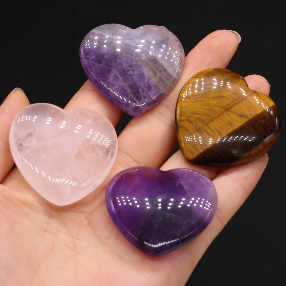 Natural Stone Non-porous Beads Heart Shaped Gemstone Ornaments Tiger Eye Amethyst Quartz Beads for Jewelry Making DIY Necklace