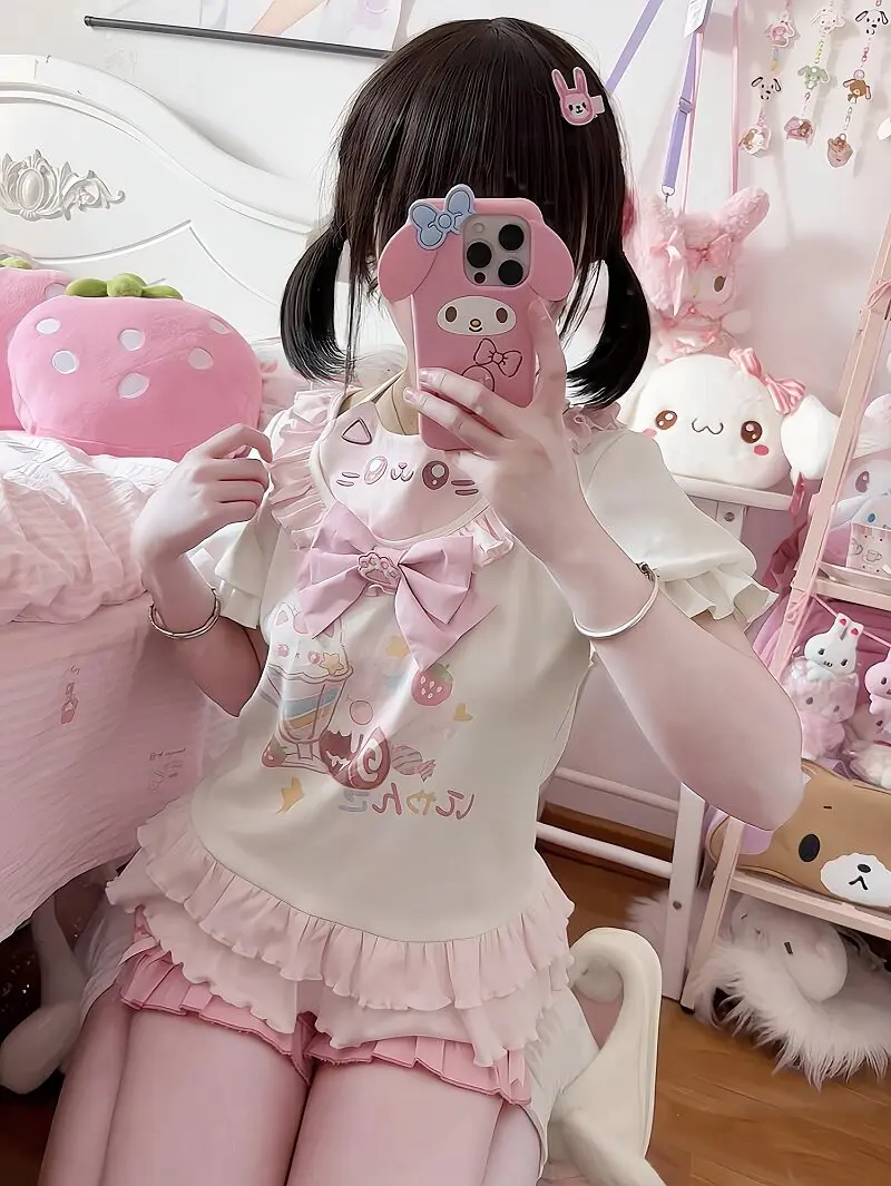 Original Cute Ice Cream Printed Short-sleeved Top 2026 Summer New Sweet Soft Girl Bow Girl Student Y2k T-shirt - view 2