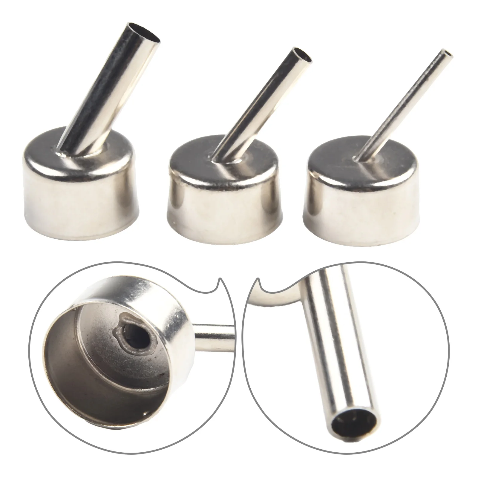 

Three Pack 45 Degree Curved Angle Welding Nozzles Perfect for 858 Series Hot Air Rework Stations Stainless Steel Durability