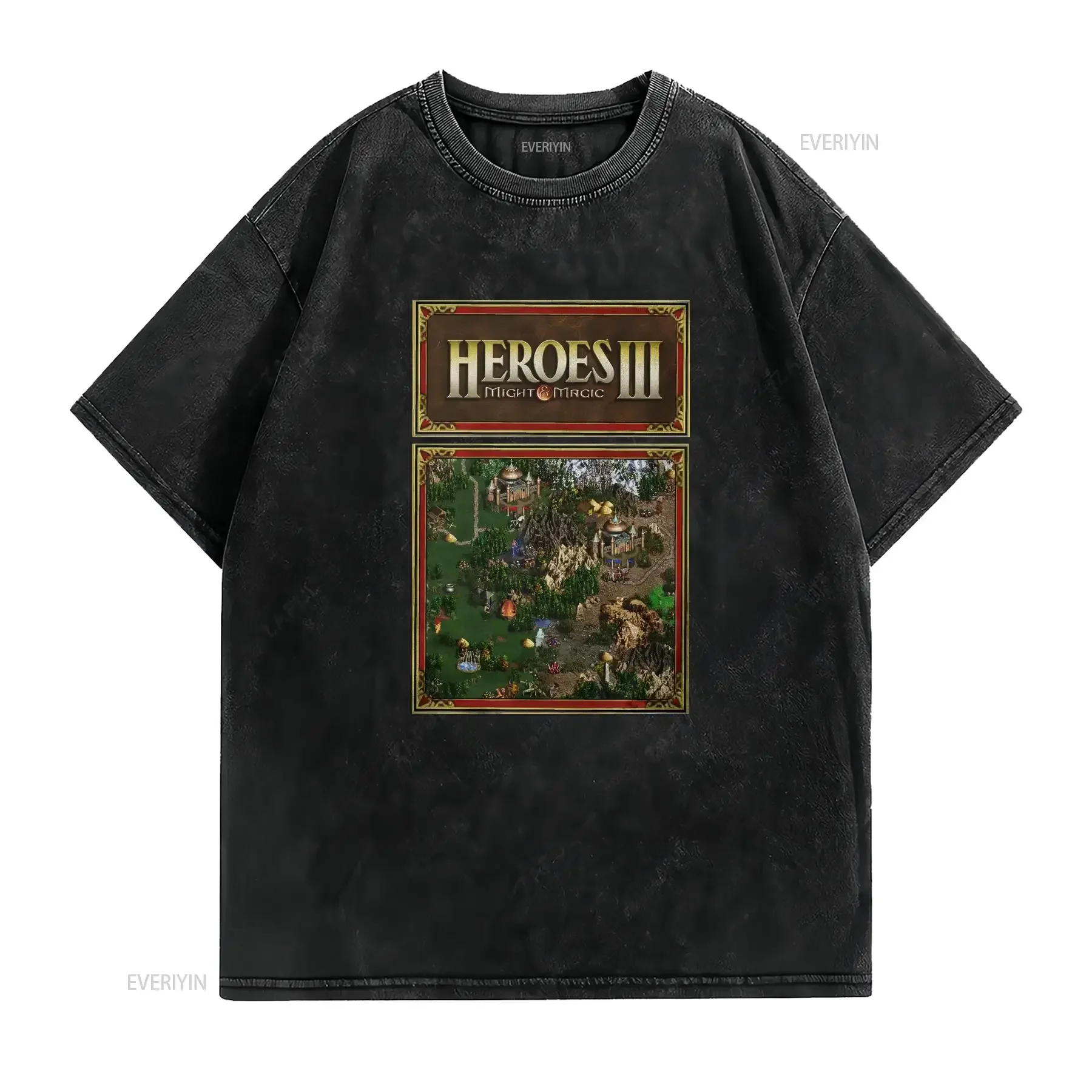 Heroes Map of Might And Magic III T Shirt Classic Video Game Retro Gamer Gaming vintage Washed Casual Comfortable  vintage