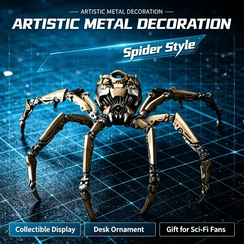 Metal Movable‑joint Mechanical Spider Ornament Desktop Collectible Model Tabletop Display Decoration Gift for Hobby Model Fans