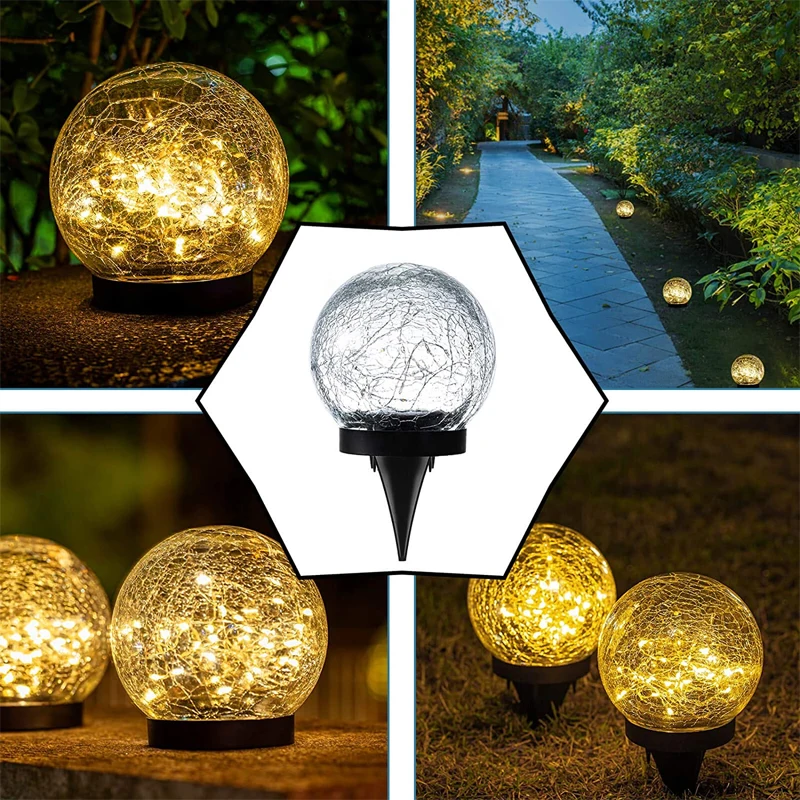 Luz Led Solar para exteriores, lámparas de bola de cristal agrietado impermeables, lámpara de césped enterrada para balcón, jardín, Villa, decoración de calle