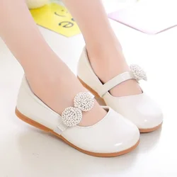 Kids Leather Shoes for Girls School Black Beige Shoes Floral Flower Girl Flats for Wedding Party Children Mary Janes Princess
