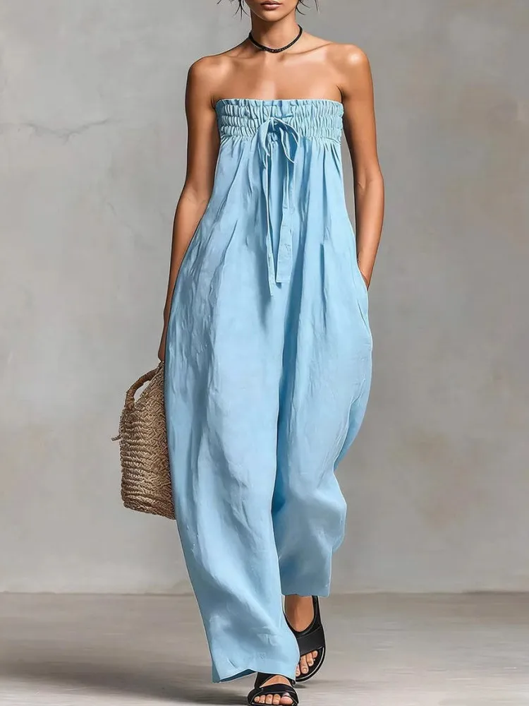 

Solid Women Jumpsuits For Spring Summer Sleeveless Slash Neck Loose Fashion Streetwear Overalls Wide Leg Pants Trousers 2026
