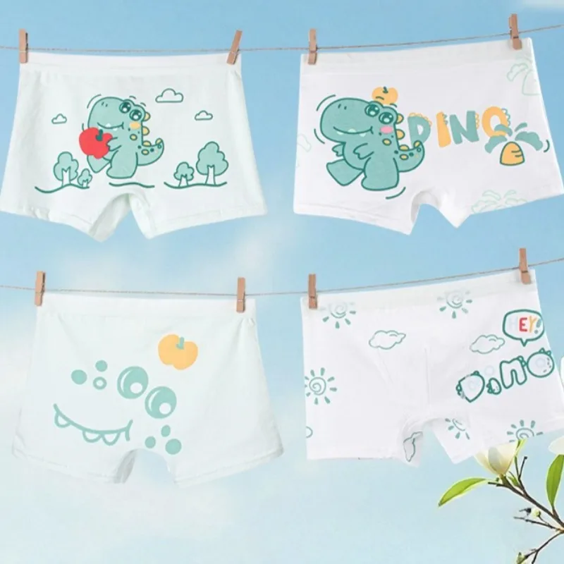 

4PCS Kids Cotton Soft Antibacterial Panties for Boy Cute Print Underwear 3+y Young Children Clothing Breathable Comfort Knickers