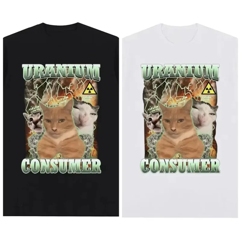 Nouveauté 2026 T-shirts Meme Chat Amusant Thème Uranium, T-shirt Vintage Tendance, T-shirts Décontractés d'Été à Manches Courtes pour Hommes et Femmes