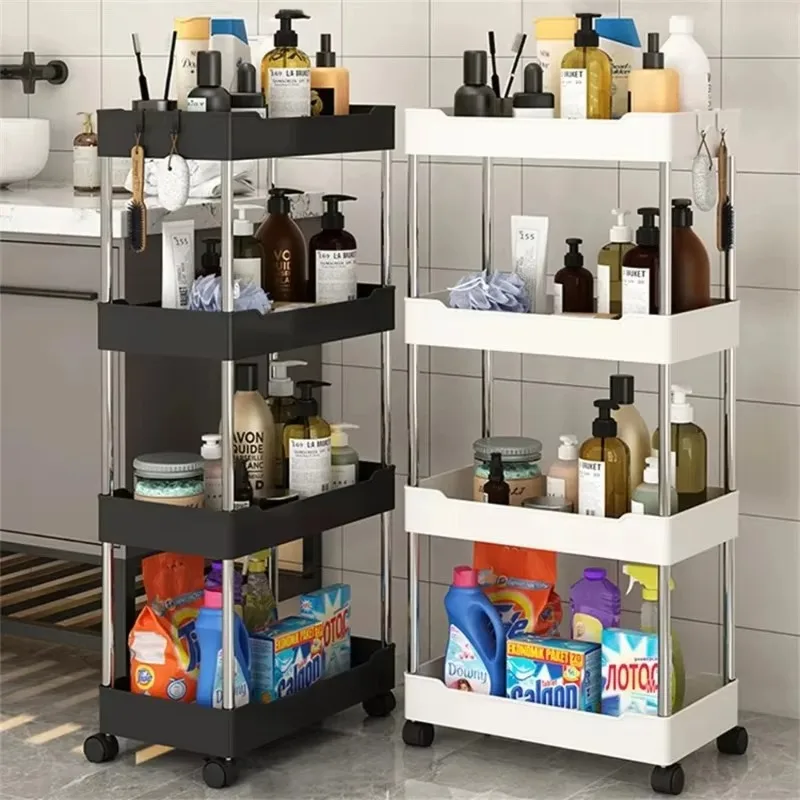 

3/4 Tier Gap Storage Racks Movable Kitchen and Bathroom Slim Rolling Organizers Storage High Capacity Shelf Household Products