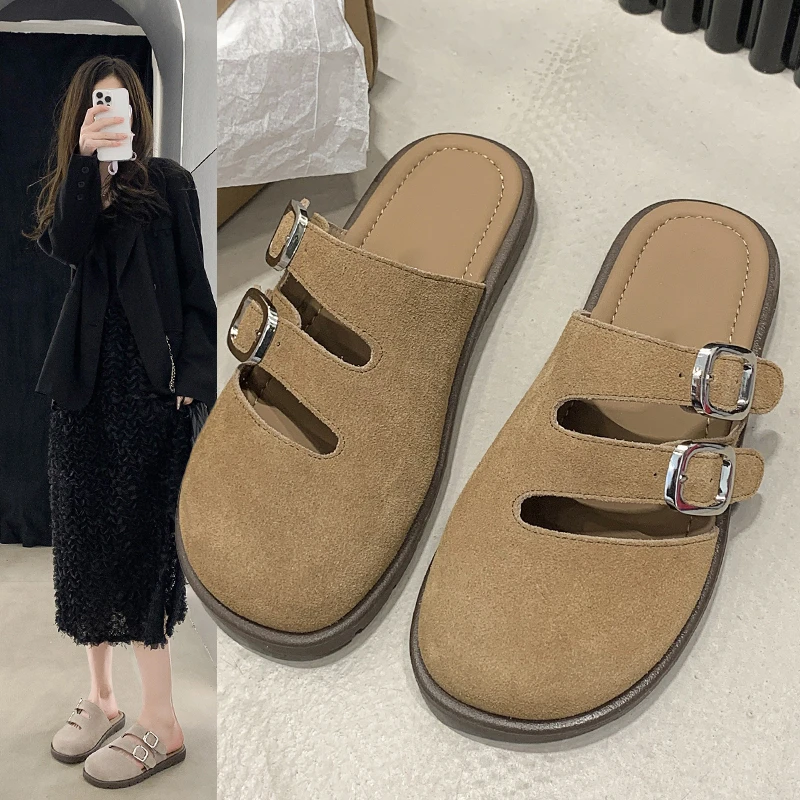 

New Style Women's Suede Mules Slippers Platform Flats Clogs Sandals Fashion Outdoor Indoor Slip on Beach Woman Soft Shoes