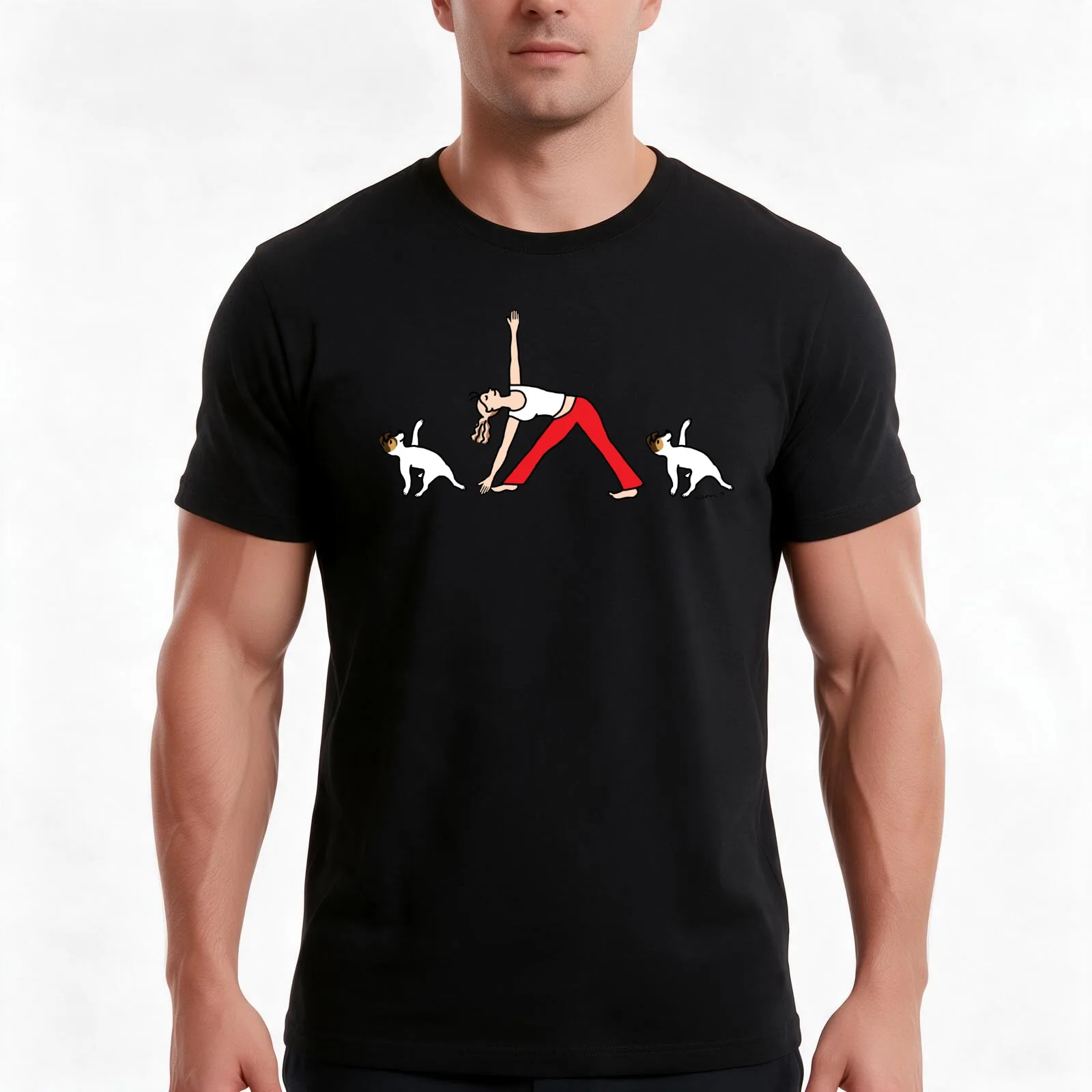 Tricolor Jack Russell Terrier Mom Yoga Fun T-Shirt, Summer Casual Cotton Tee, Oversized Streetwear Tops, Vintage Graphic Print