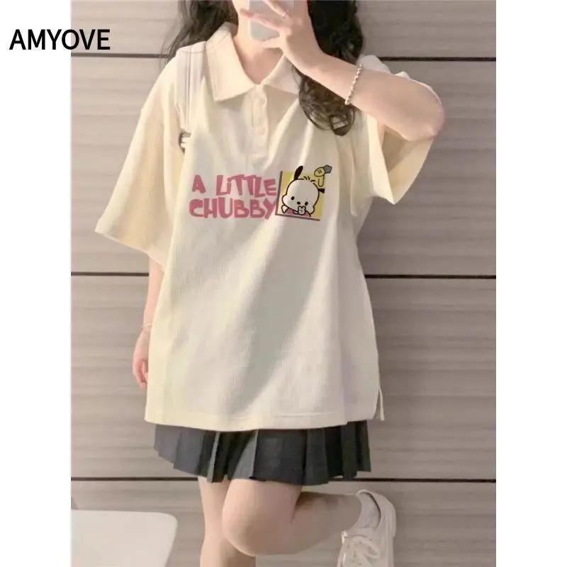 

Sanrio Kawaii Pochacco T Shirt Cartoon Cute Print Short-Sleeved Top Student Ins Loose All-Match Anime Sweatshirt Gift for Girl