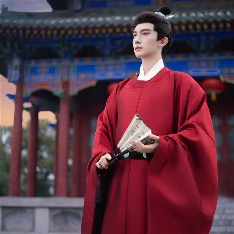 Original Hanfu Men Women Ming Dynasty Round Neck Robe Ancient Dark Pattern Royal Costume Halloween Event Cosplay Stage Suit COS