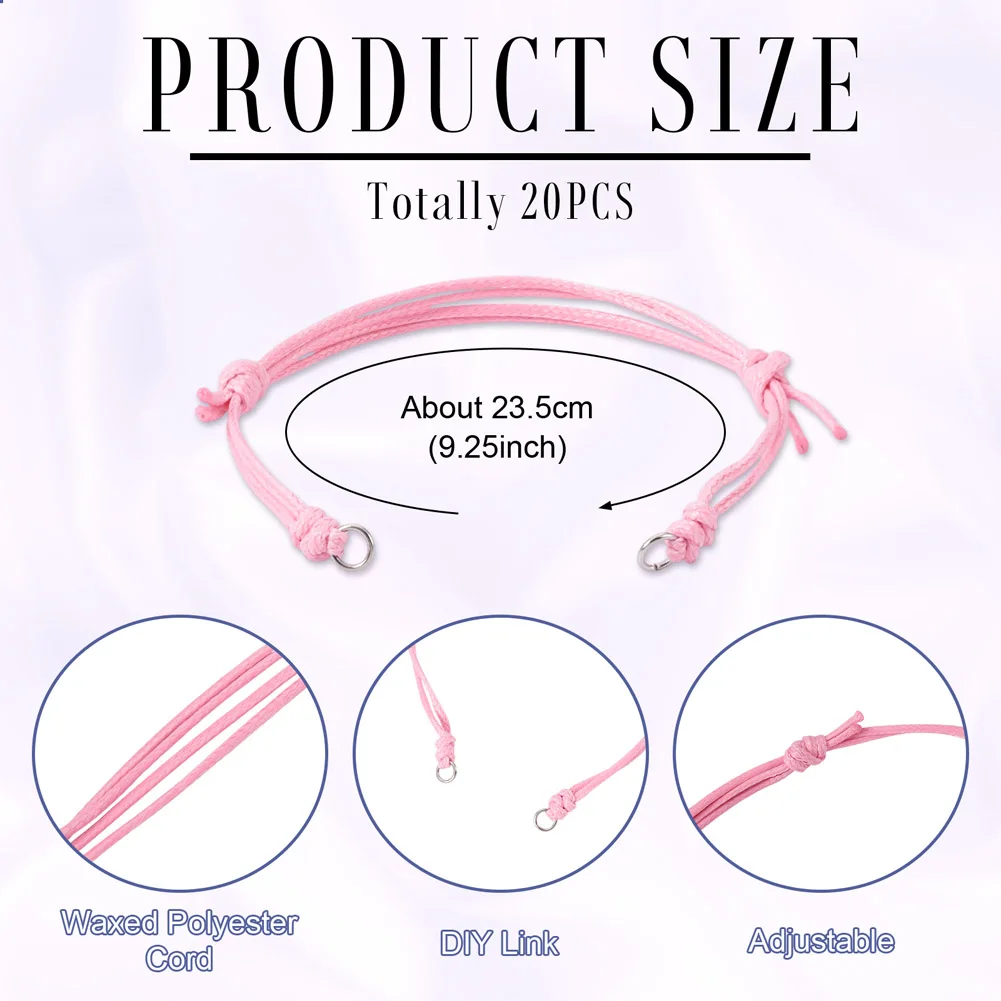 20Pcs 23.5cm Handmade Braided Bracelet Making Adjustable Waxed Polyester Cord Bracelet For DIY Jewelry Findings Gifts image 3