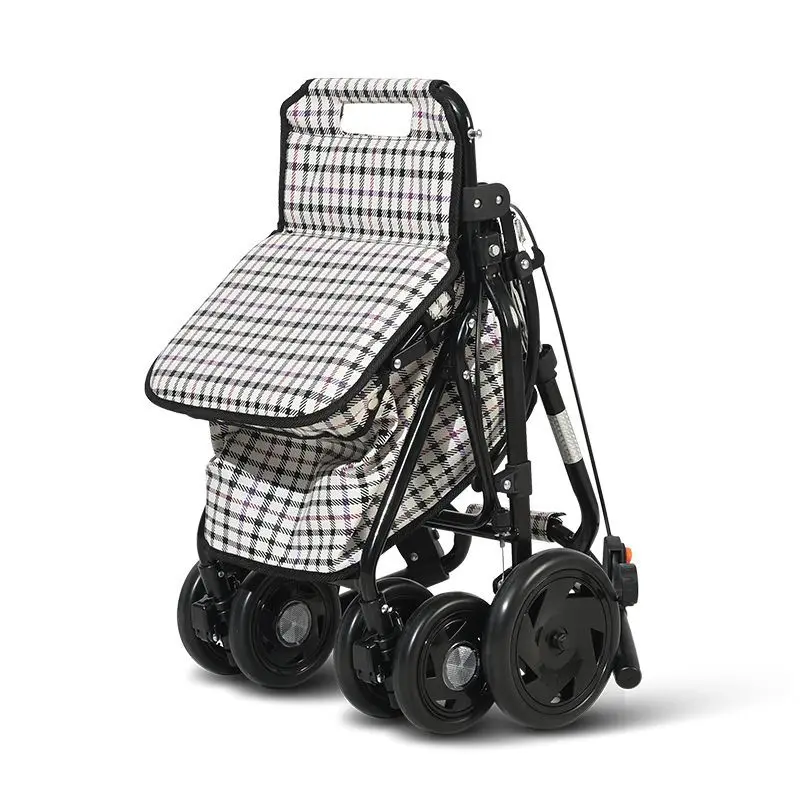 Folding Elderly Trolley Walker with Wheels Height Adjustable Walking Stick Shopping Handcart Mobility Aids For the Disabled