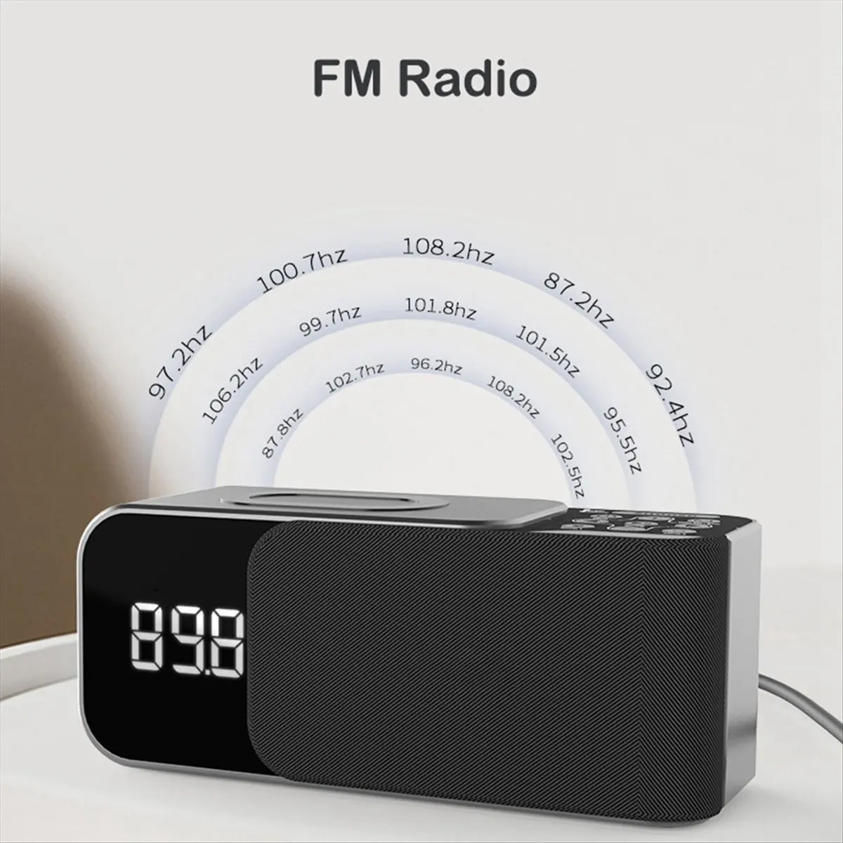 (DT37) Digital Stereo FM Radio Alarm Clock Night Light Bluetooth Speaker 10W Wireless Charger-Black