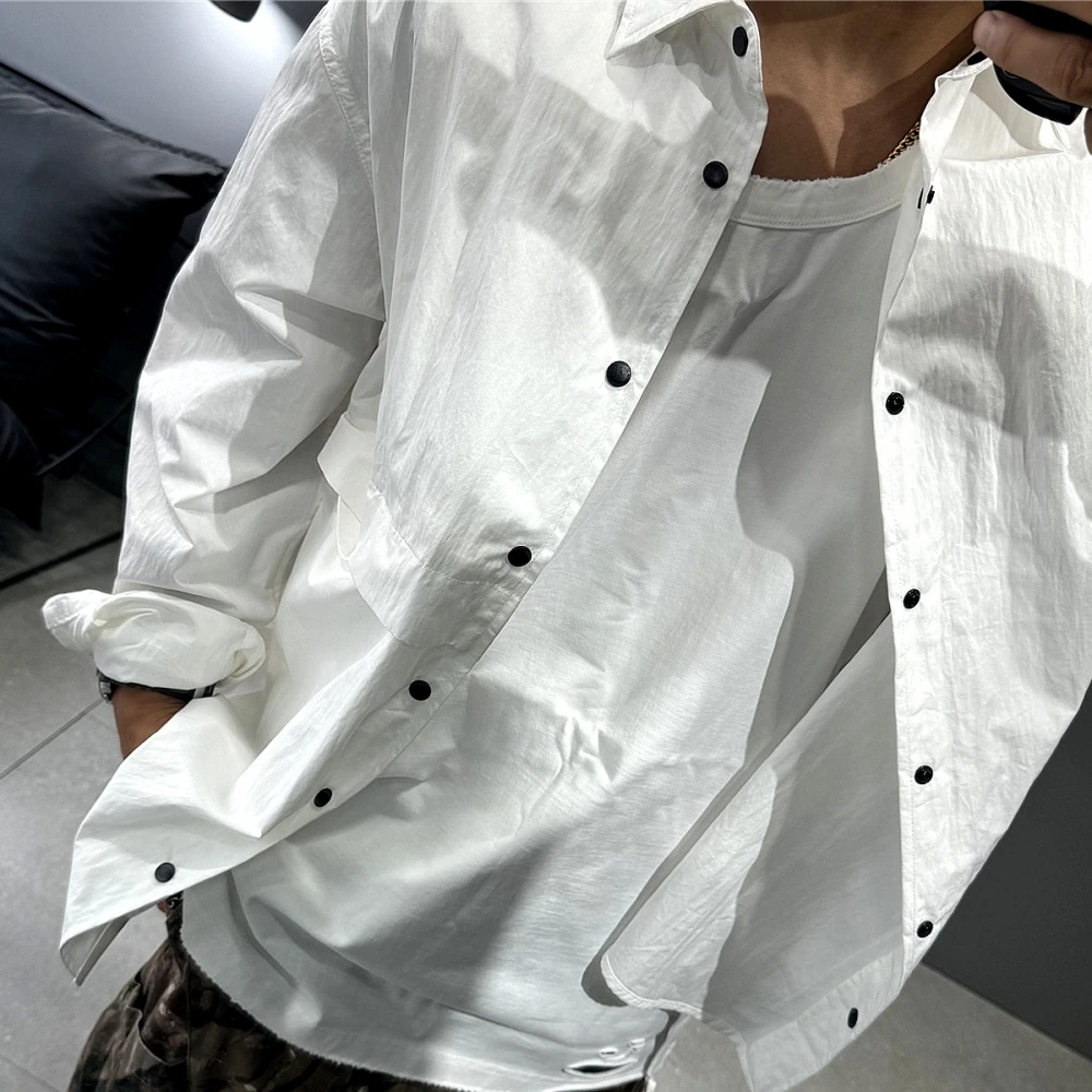 High Quality Men\'S Shirts Japanese Casual White Shirts Streetwear Lapel Long Sleeve Spring Autumn Harajuku Fashion Tops Clothes