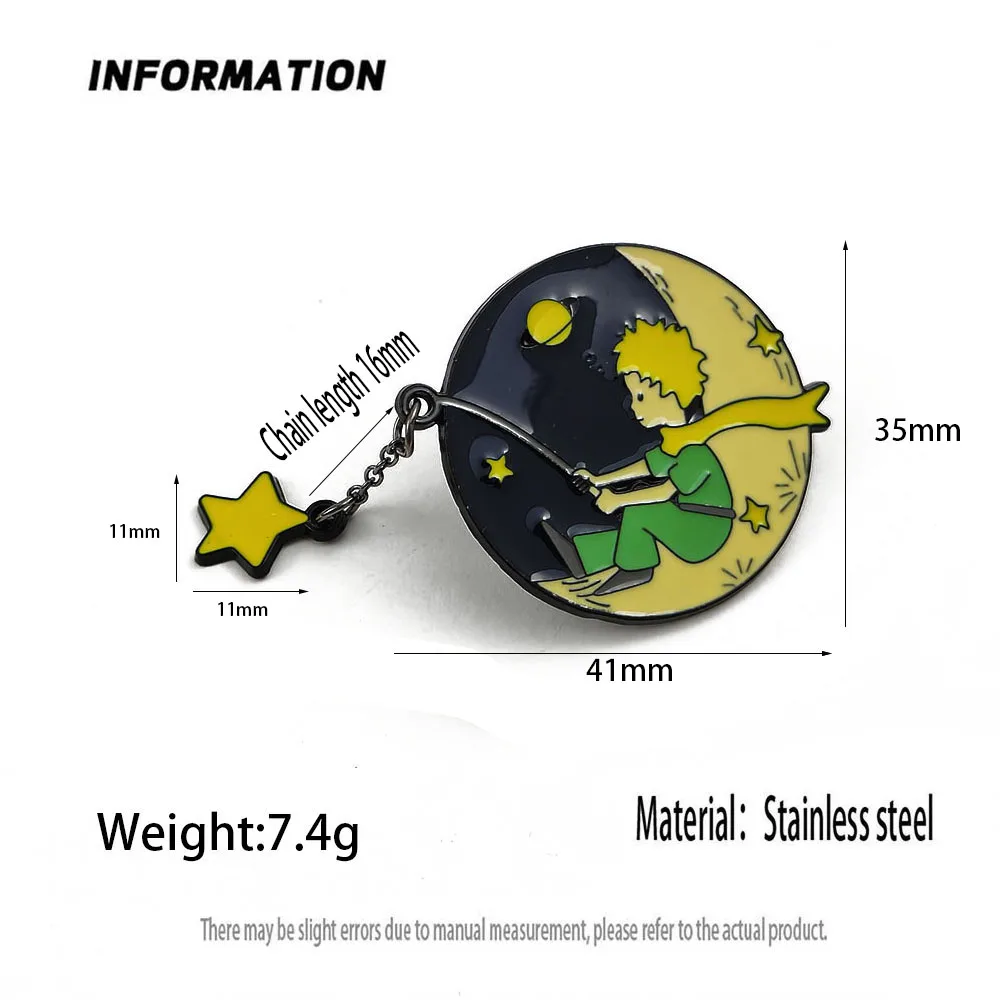 Broche esmaltado do pequeno príncipe dos desenhos animados, pino anti-exposição feminino, acessórios de fixação de cachecol, combinação de roupas de festa de casamento