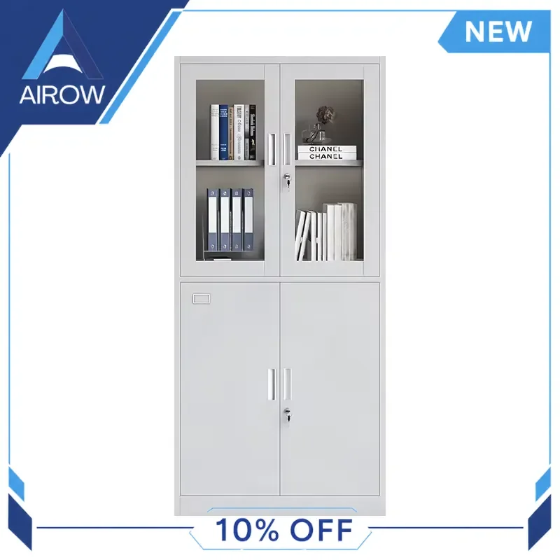 for Home Office Low Profile Filing Cabinet Modern Lockable Stainless Steel Storage Cupboard with Glass Doors for Living Room