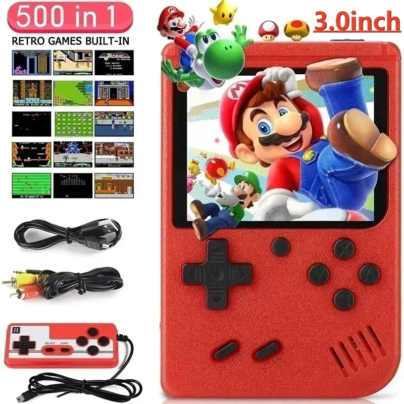 Handheld Video Game Built in 500 Games Retro Portable Mini Console 8 Bit 3.0 Inch Color LCD Kids Color Game Player Single Double