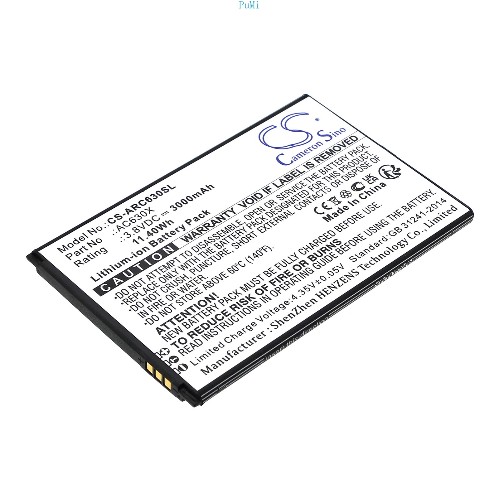 

3000mAh 3.8V 11.40Wh Mobile, SmartPhone Li-ion Battery for Archos AC630X Oxygen 63